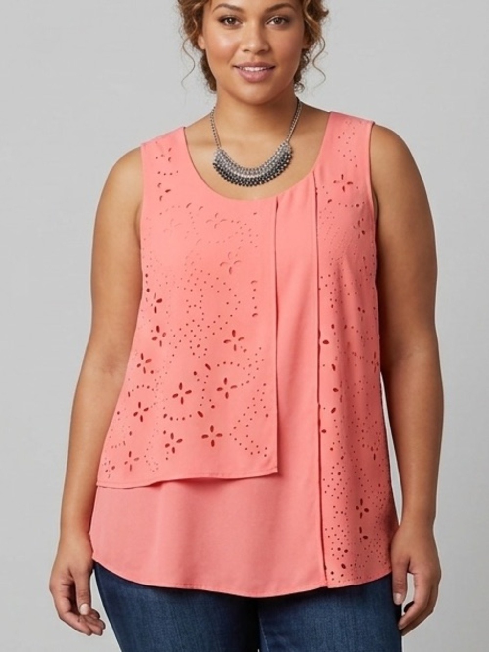PENNINGTONS Coral Layered Lasercut Floral Eyelet Tank Top Size X